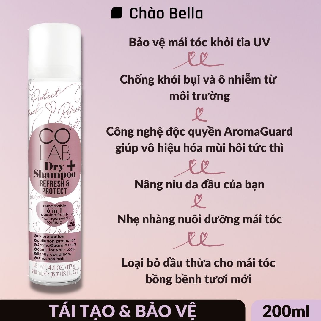 Dầu Gội Khô COLAB Plus Refresh &amp; Protect | Khử Mùi Hôi, Công Thức 6 Trong 1 Bảo Vệ Tóc Khỏi Tia UV Và Ô Nhiễm Môi Trường (200ml)