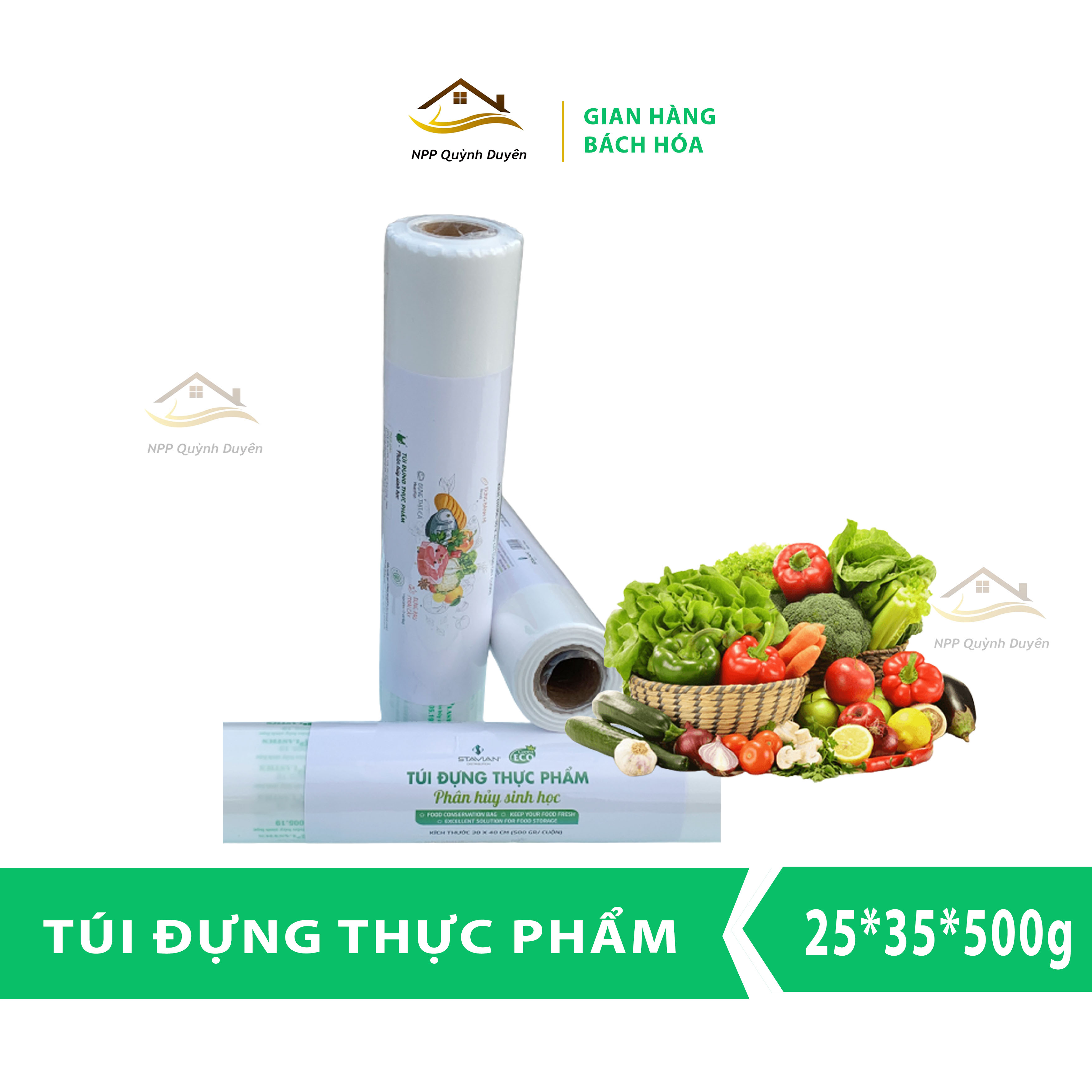 Cuộn túi đựng thực phẩm sinh học tự hủy bảo vệ môi trường an toàn, tiện lợi kích thước 25*35cm*500gram/cuộn