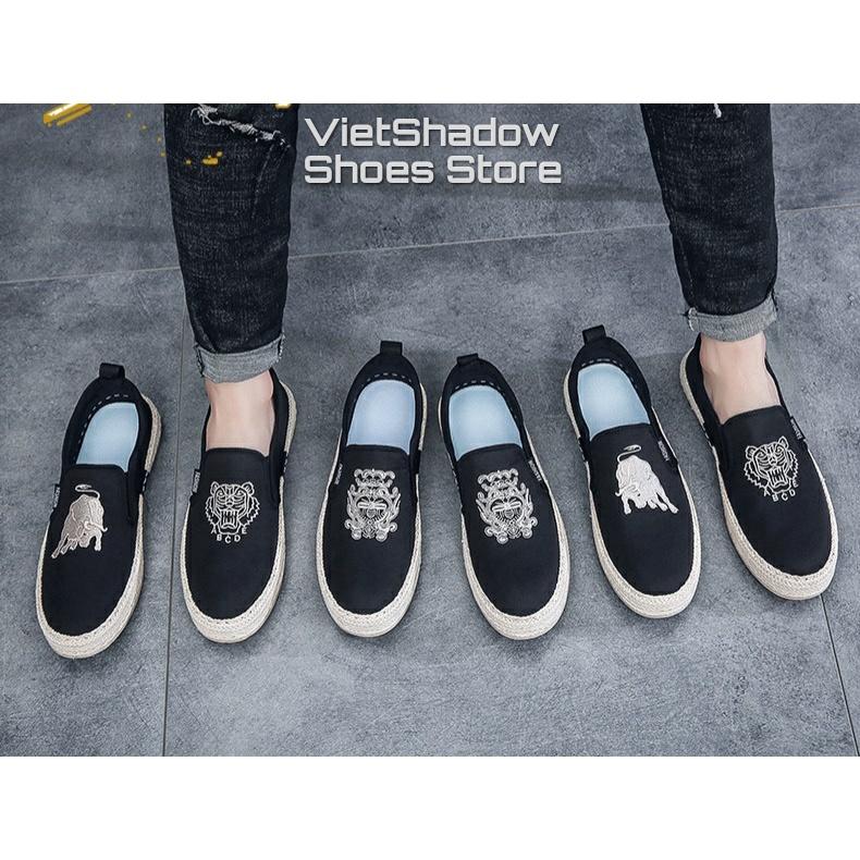 Slip on - Giày lười vải nam - Chất liệu vải polyester thêu họa tiết, bo viền cói nổi bật cá tính - Mã SP E005/E006/E007