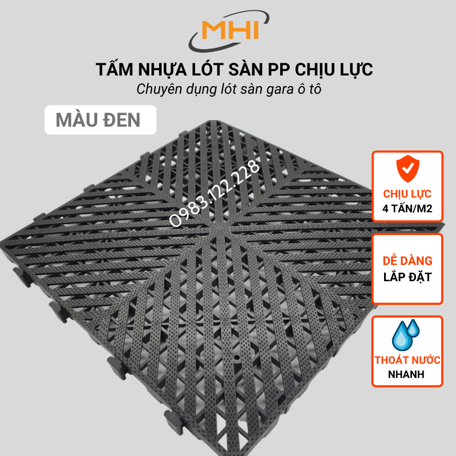 Vỉ nhựa lót sàn gara ô tô MHI - Cao 2.5 cm / trung tâm chăm sóc xe ô tô, khu vực rửa xe ô tô