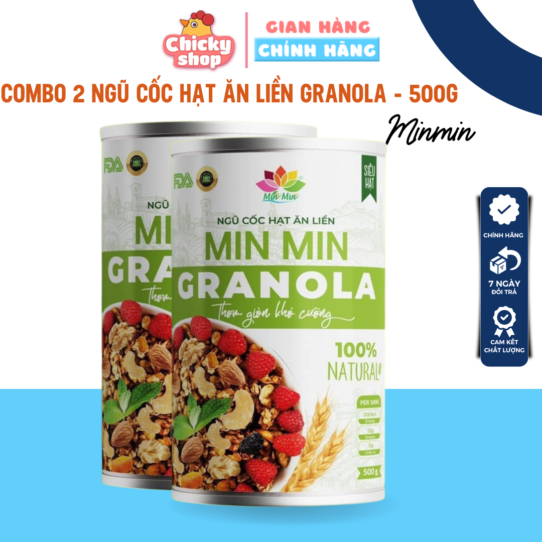 2 Hộp (1kg) Ngũ Cốc Granola Min Min _ Ngũ Cốc Hạt Ăn Liền Granloa Min Min (1hộp 500gr)