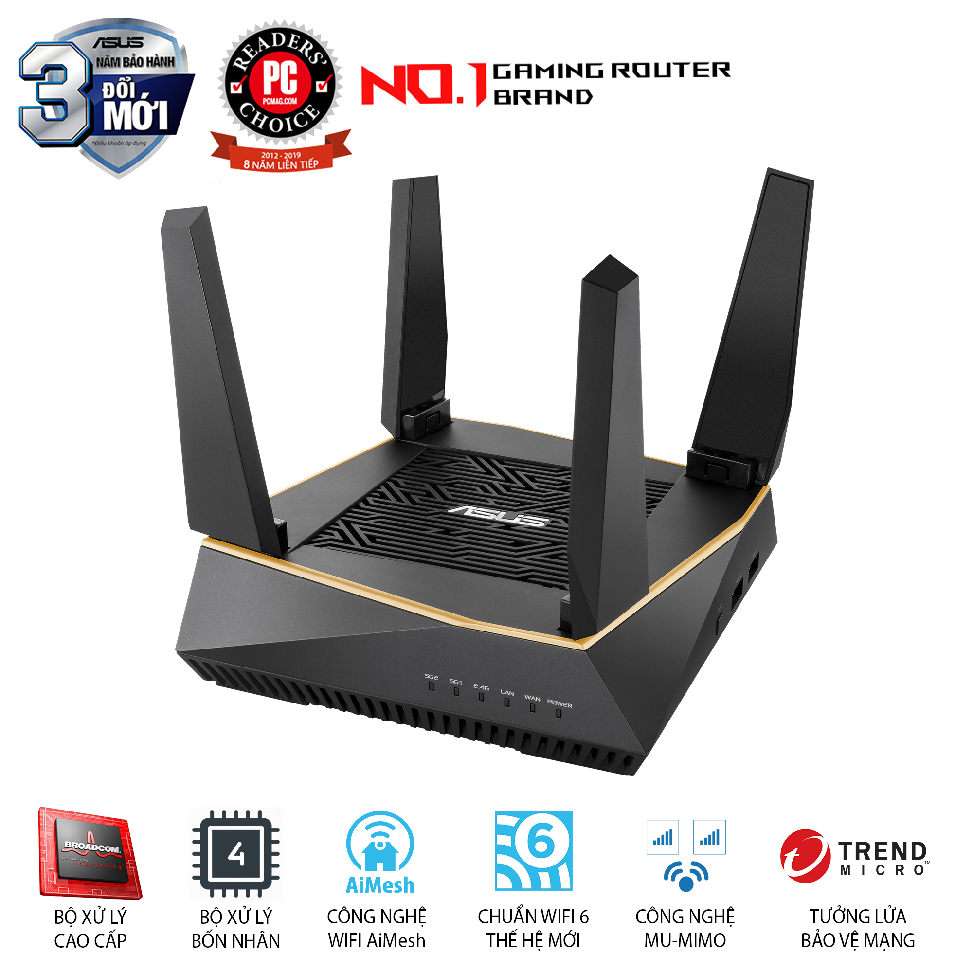 Router Wifi Mesh Asus RT-AX92U 3 Băng Tần AX6100 - Hàng Chính Hãng