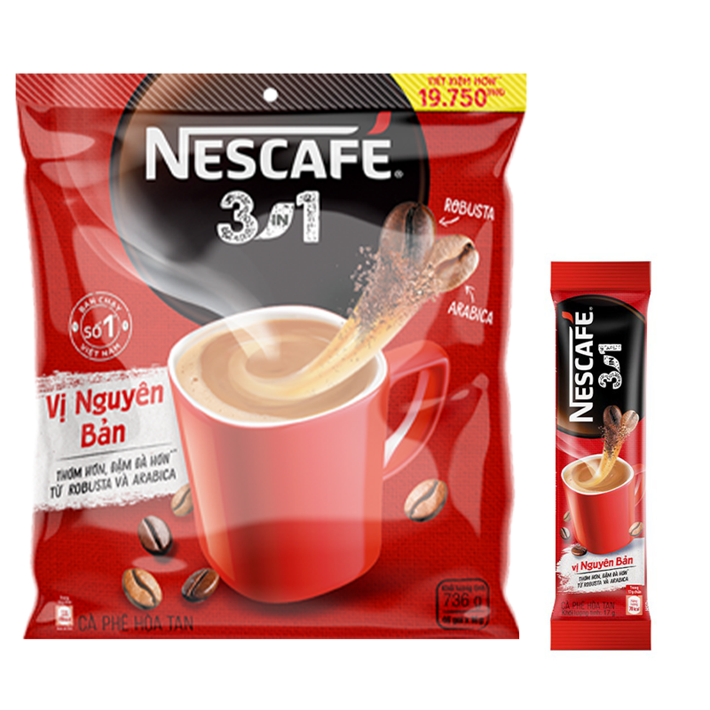 Cà phê hoà tan NESCAFÉ 3IN1 VỊ NGUYÊN BẢN - công thức cải tiến - COMBO 2 bịch x 46 gói - [TẶNG 4 HỘP NHỰA INOCHI 750ml &amp; 1000ml]