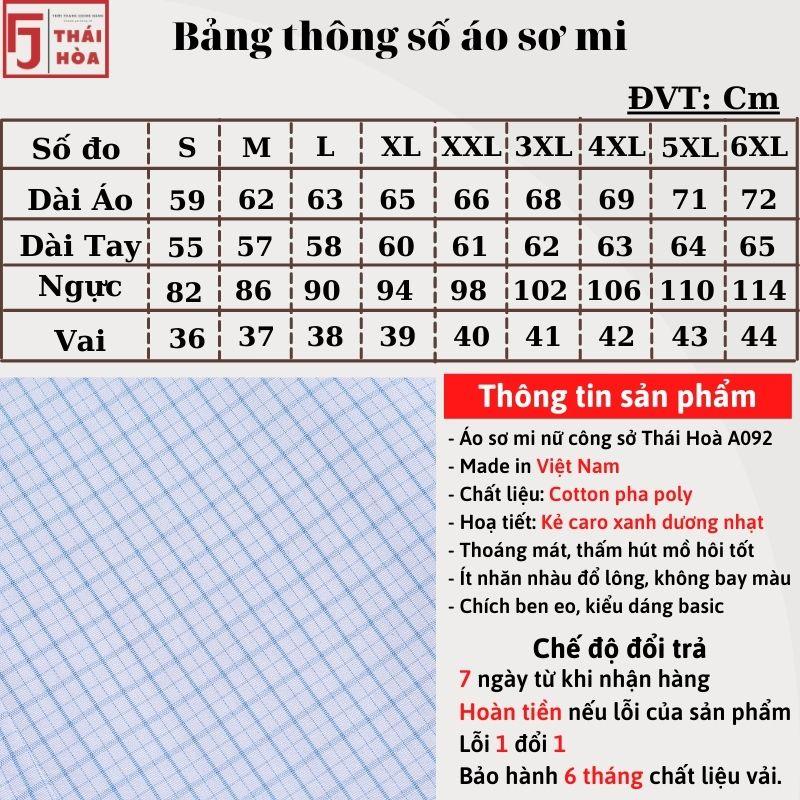 Sơ mi nữ Thái Hoà công sở đẹp kẻ caro cotton màu xanh nhạt A092-03-01