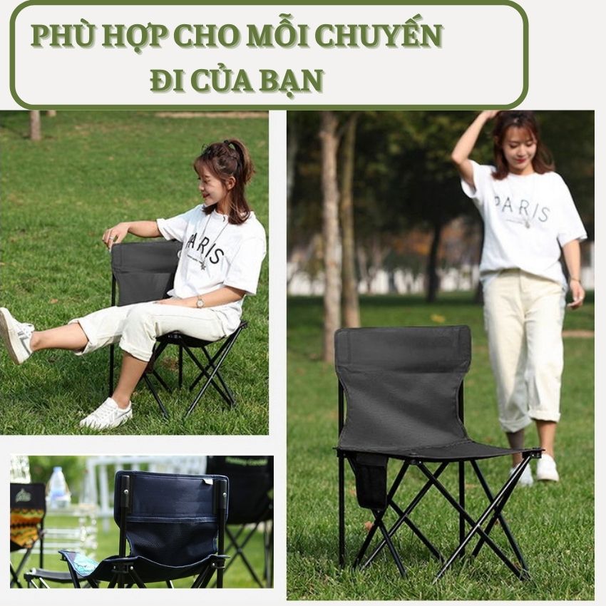 Ghế Xếp Dã Ngoại Gấp Gọn Câu Cá Cắm Trại Size Lớn Kích Thước 65X40X40 (cm) Khung Thép Sơn Tĩnh Điện