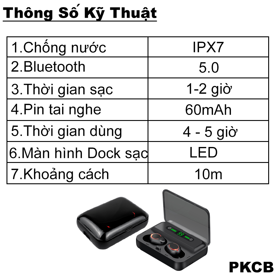 Tai nghe Blutooth Nhét Tai PKCBPod TSWF9 Nhét Tai Cao Cấp - Hàng Chính Hãng