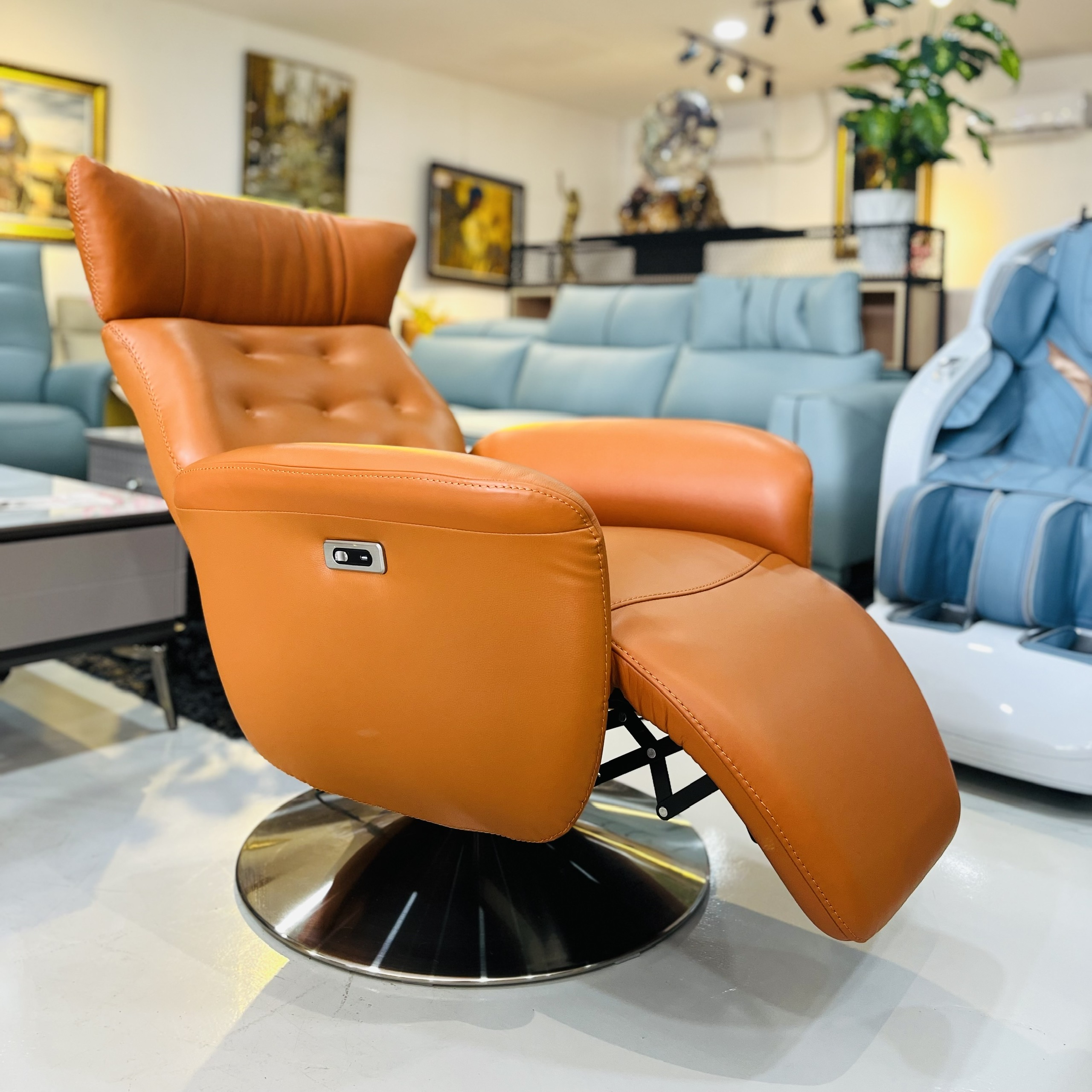 Ghế Sofa Đơn Da Bò Thư Giãn Chỉnh Điện 89 BN45 - Orange Alila