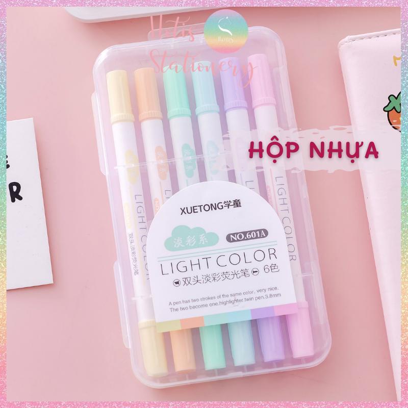 Bộ 6 bút highlight 2 đầu Light Color 6 màu siêu cưng