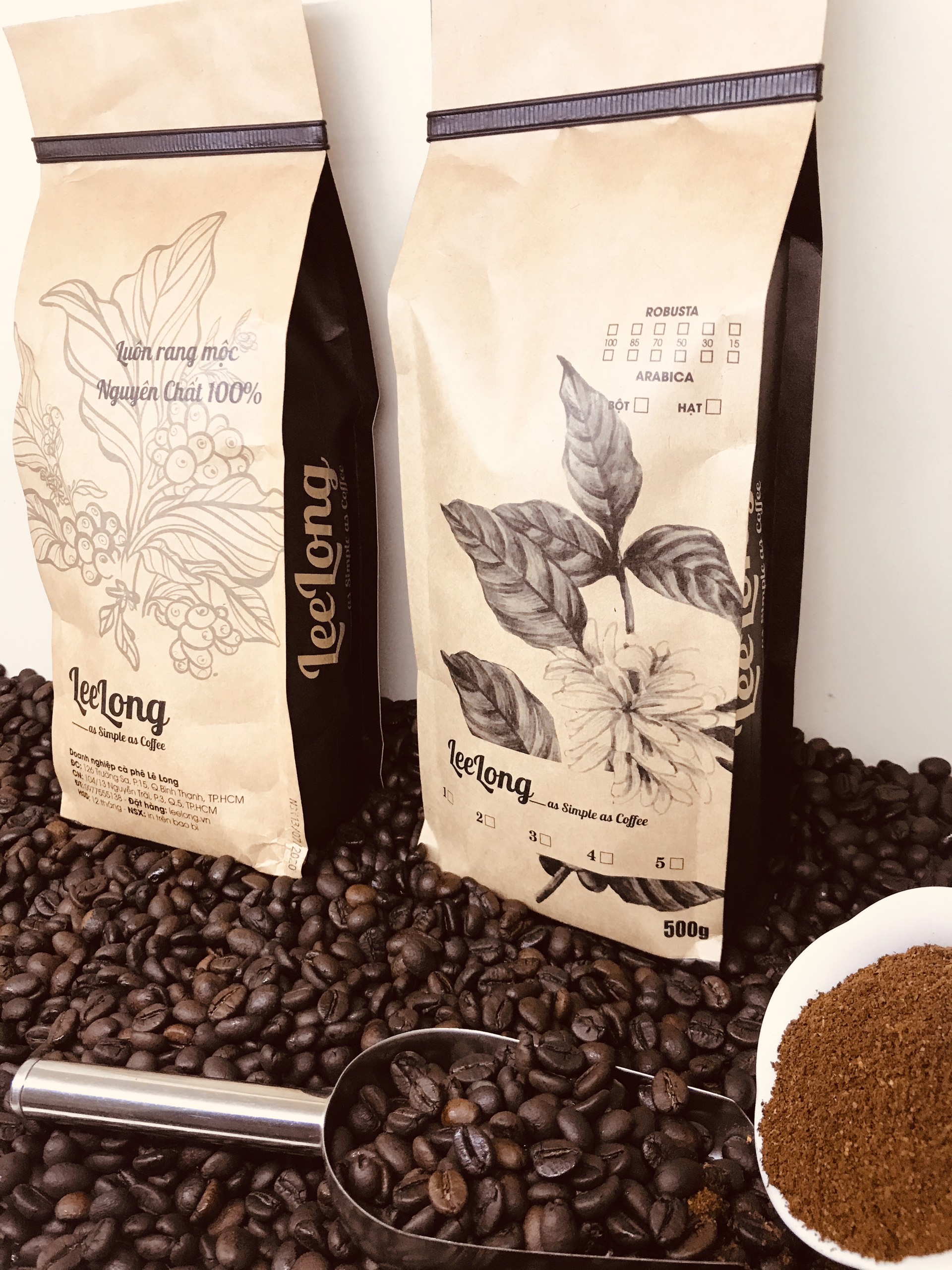 cafe LeeLong5 gu dịu (15 Robusta / 85 Arabica)