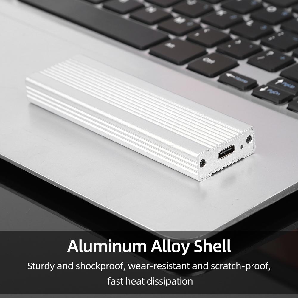 M.2 NVMe/SATA Dual Protocol Mobile Hard Disk Case USB3.1 Type-C External SSD Enclosure Aluminum Alloy Shell Silver