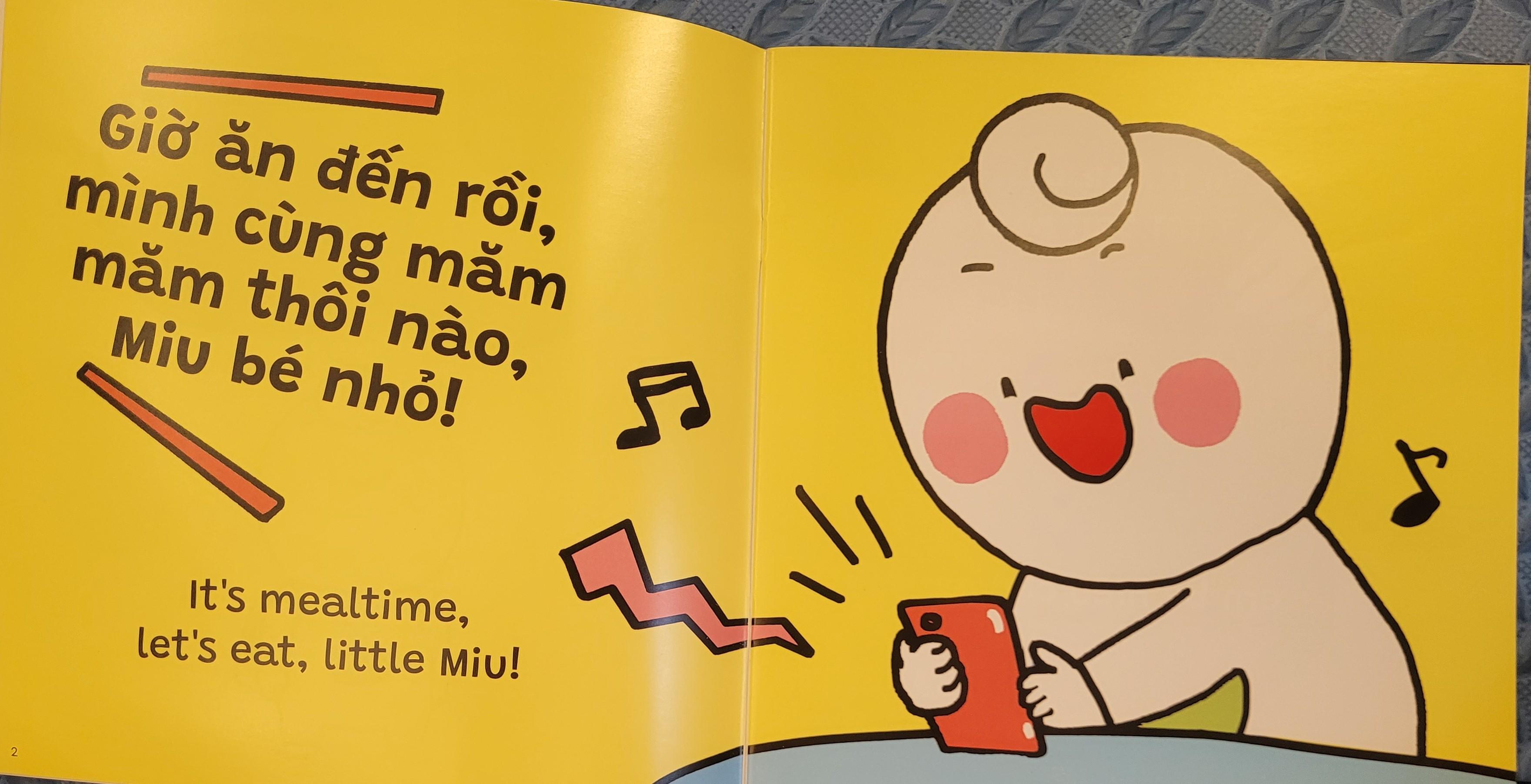 Sách Ehon Miu Bé Nhỏ Phần 4 Song Ngữ - Miu Bé Nhỏ Đừng Vừa Ăn Vừa Xem Điện Thoại Nhé