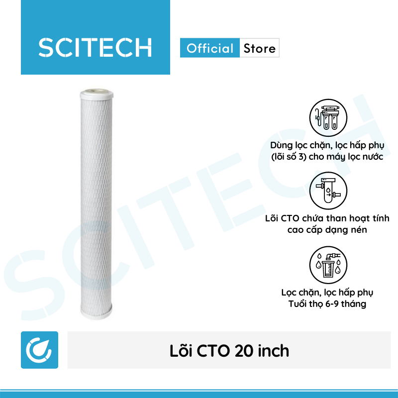 Lõi CTO 20 inch by Scitech - Lõi số 3 máy lọc nước RO, bộ lọc thô - Hàng chính hãng