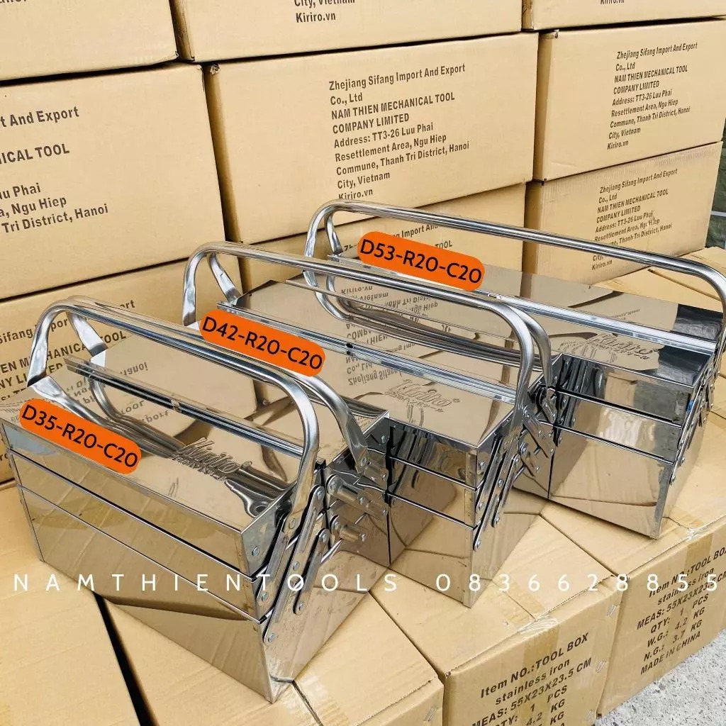 Thùng đồ nghề bằng thép KIRITO - thùng đựng dụng cụ sửa chữa 3 tầng 5 ngăn bằng thép sơn tĩnh điện và inox 201
