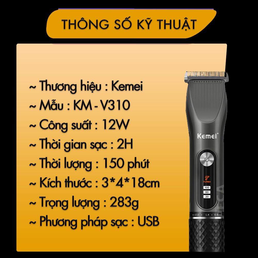 Tông đơ cắt tóc chuyên nghiệp Kemei KM-V310 công suất mạnh mẽ 12W điều chỉnh 2 mức tốc độ có màn hình LCD