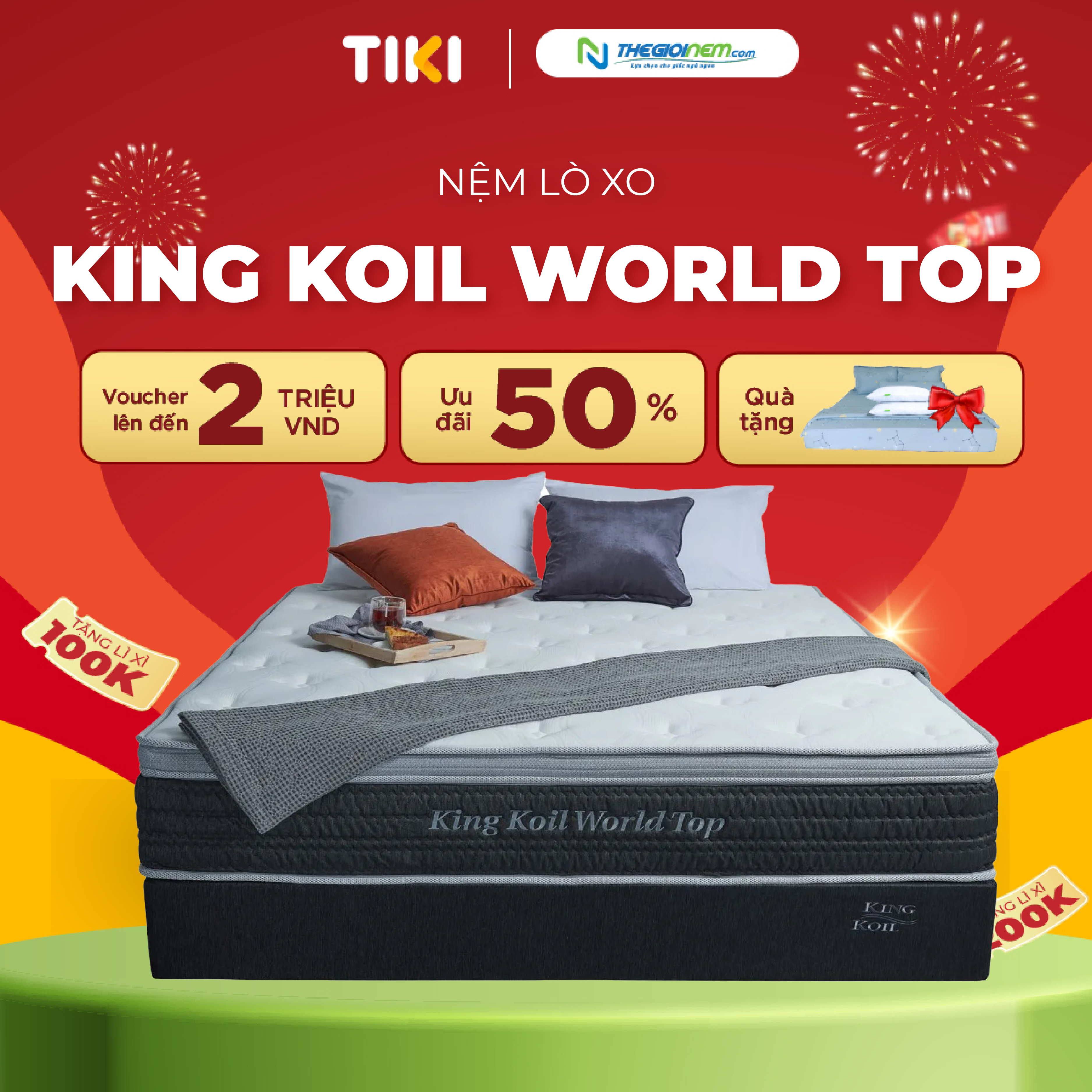 Nệm lò xo King Koil World Top_Sử dụng công nghệ Thêu Tên hoặc Thông Điệp_ Độ dày 30cm