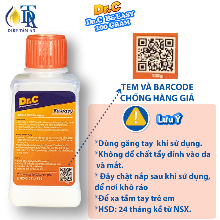 Bột Làm Sạch Lồng Máy Giặt,Thông Đường Ống,Chậu Rửa,Lavabo,Phân Hủy Tóc,Cặn Rác Dr.C Be-easy 100g