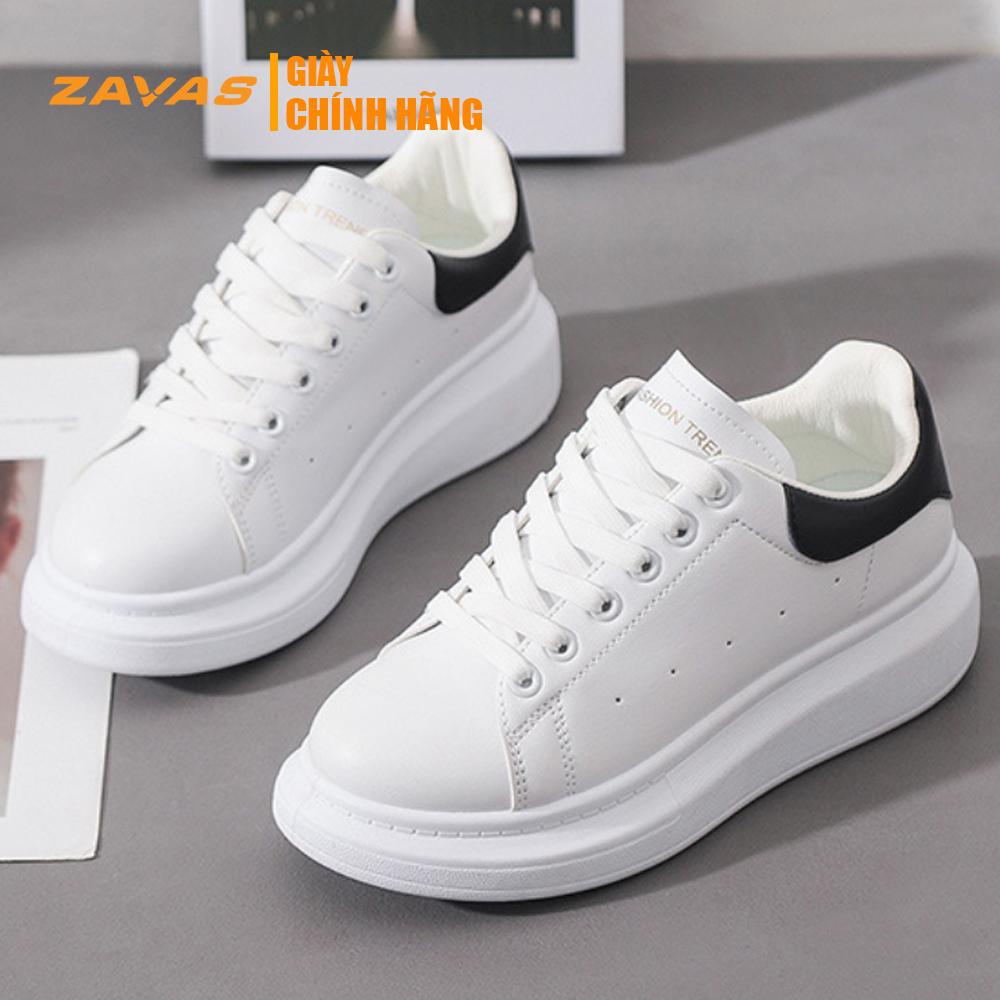 Giày thể thao nữ giày sneaker nữ màu trắng đế 3cm bằng da màu trắng hiệu ZAVAS - S387