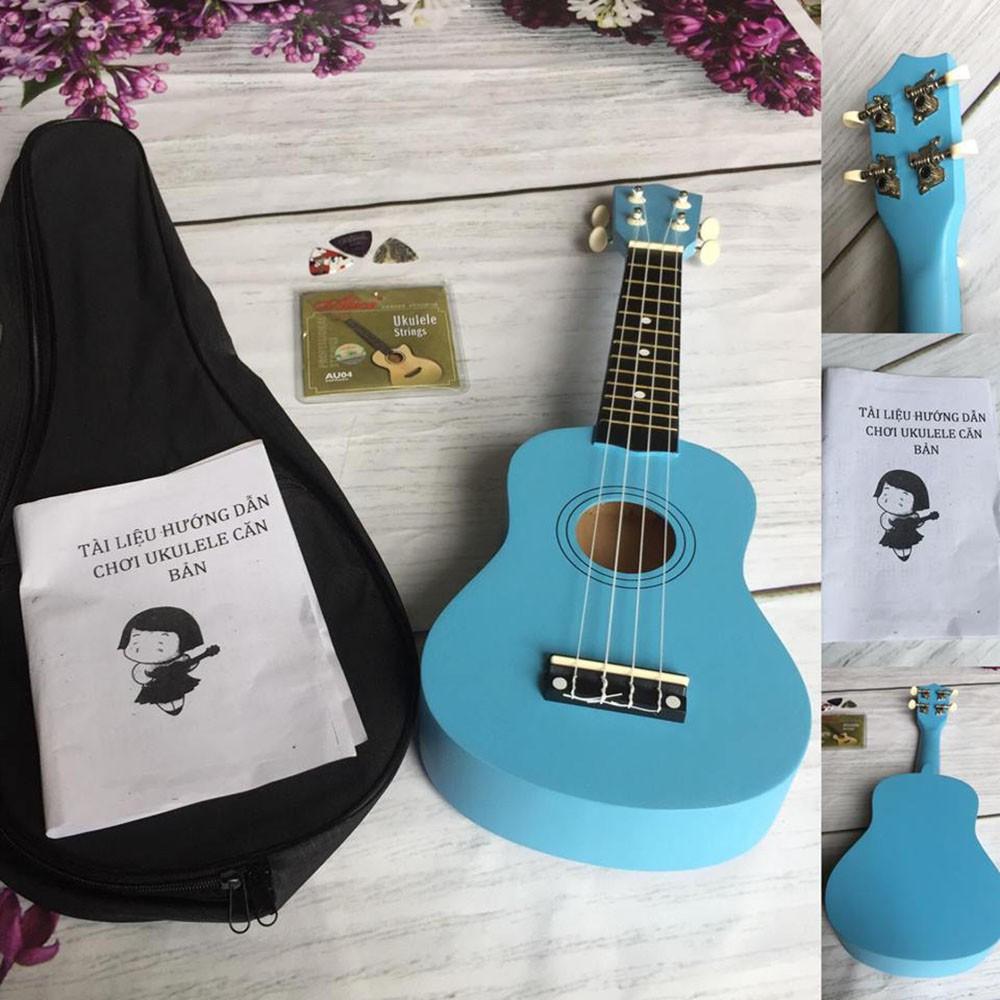 Đàn ukulele soprano gỗ Size 21 xanh dương - Tặng 5 phụ kiện - Đàn loại 1 chuyên tập chơi