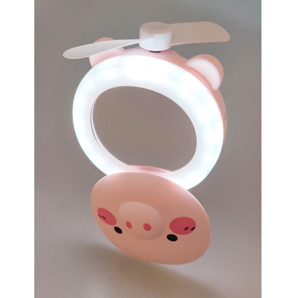 Portable Handheld Fan, USB Piggy Fan with LED Fill Light Mirror