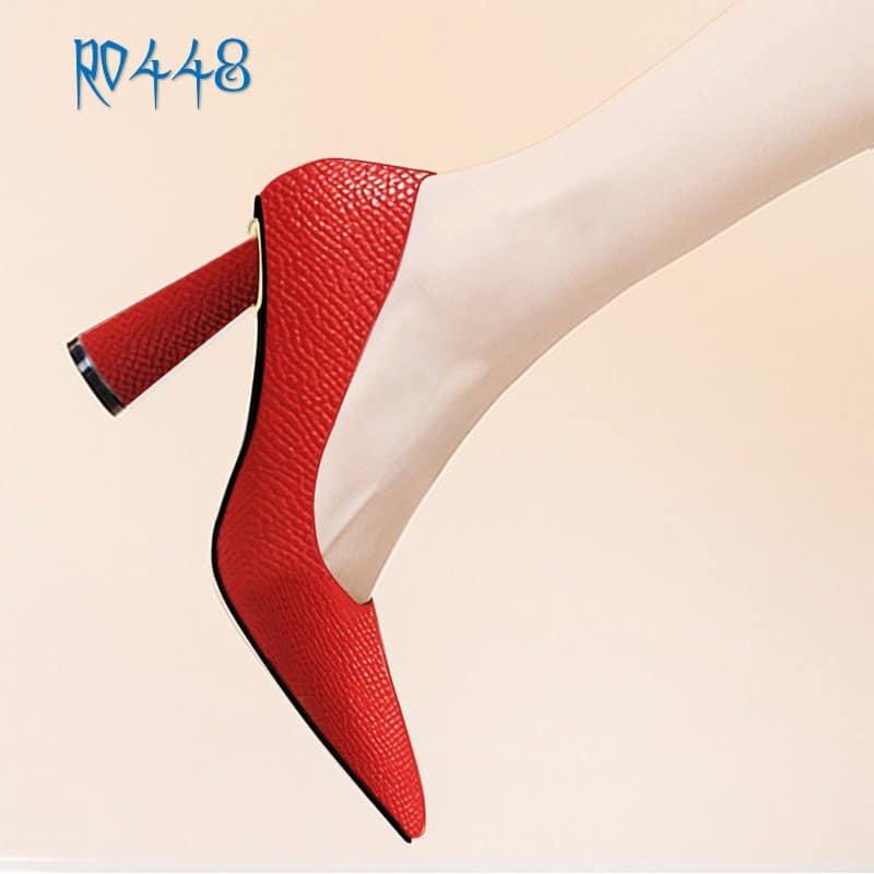 Giày cao gót nữ da vân, gót cách điệu ROSATA RO448 - 8p - Nâu - HÀNG VIỆT NAM CHẤT LƯỢNG QUỐC TẾ
