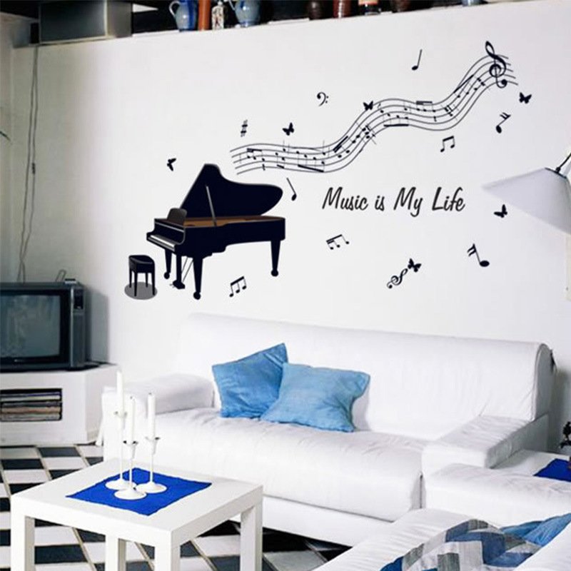 Decal dán tường piano âm nhạc trang trí sang trọng