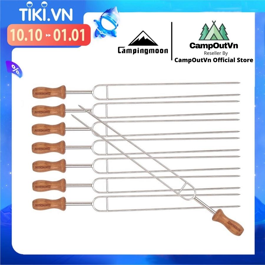 Đồ cắm trại bộ 8 xiên nướng BBQ campingmoon dùng với bếp than hoa inox du lịch dã ngoại glamping A186