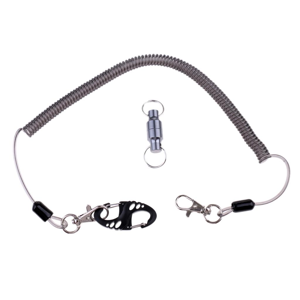 2.5m Retractable Wire Coiled Lanyard Rope w/Magnetic Net Release