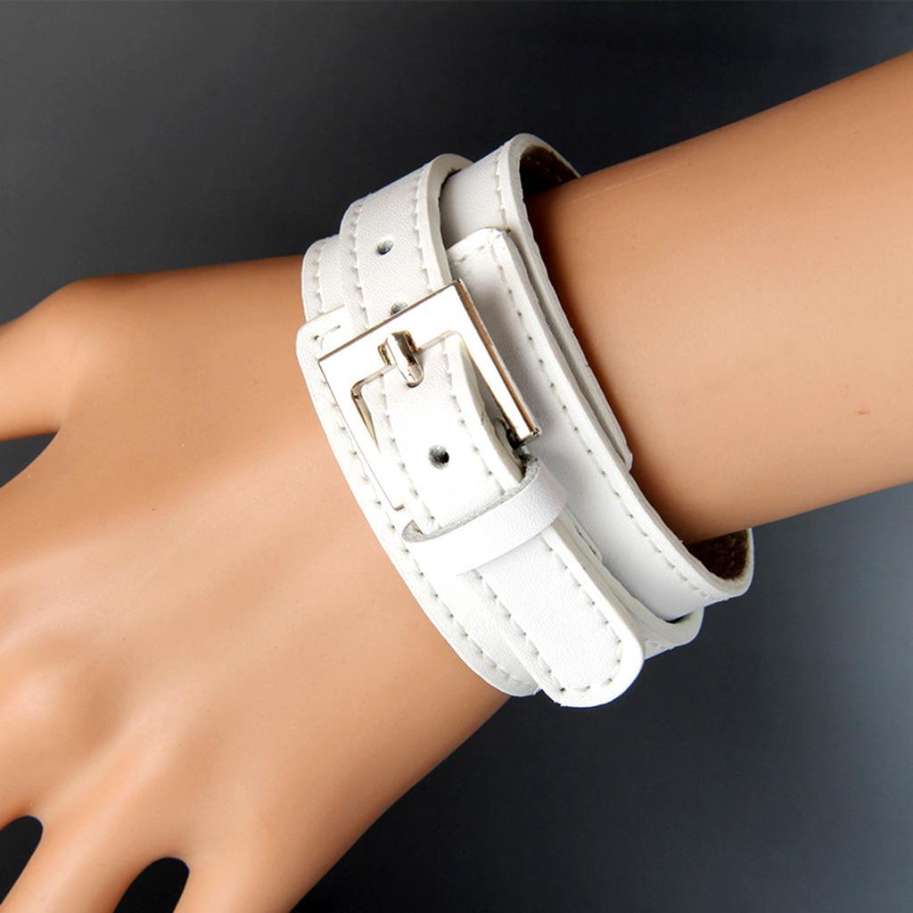 2xFashion Wide Cow Leather Wristband Cuff Bracelet Bangle Women Jewelry White