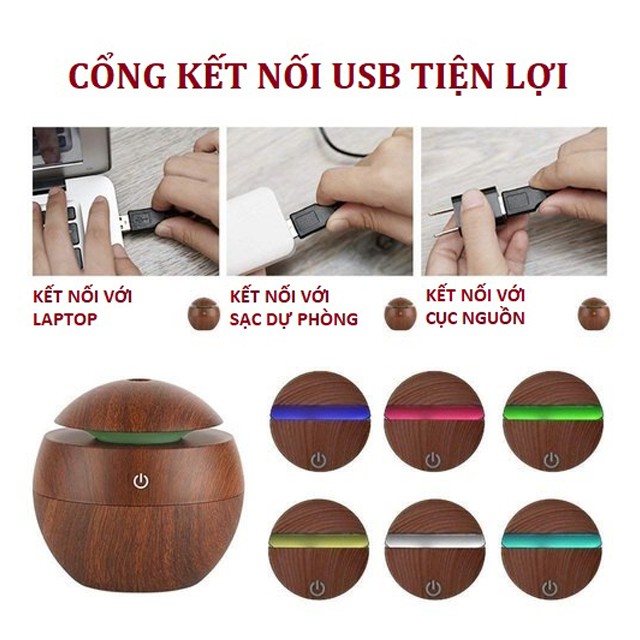 Máy khuếch tán tinh dầu giả gỗ mini 130ml tặng kèm tinh dầu sả chanh 10ml