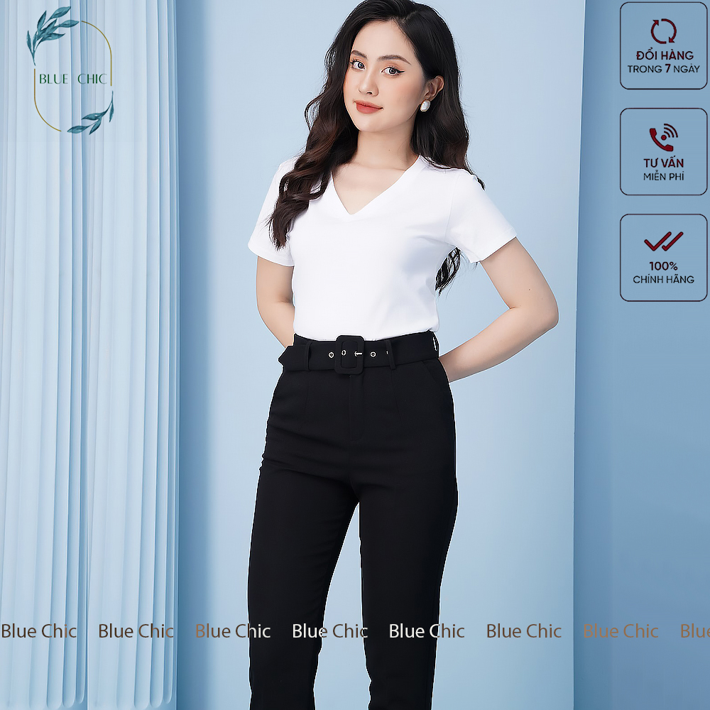 Quần baggy nữ Blue Chic lưng cạp cao đai rời khuyên lỗ đồ công sở đi học form đẹp màu đen be