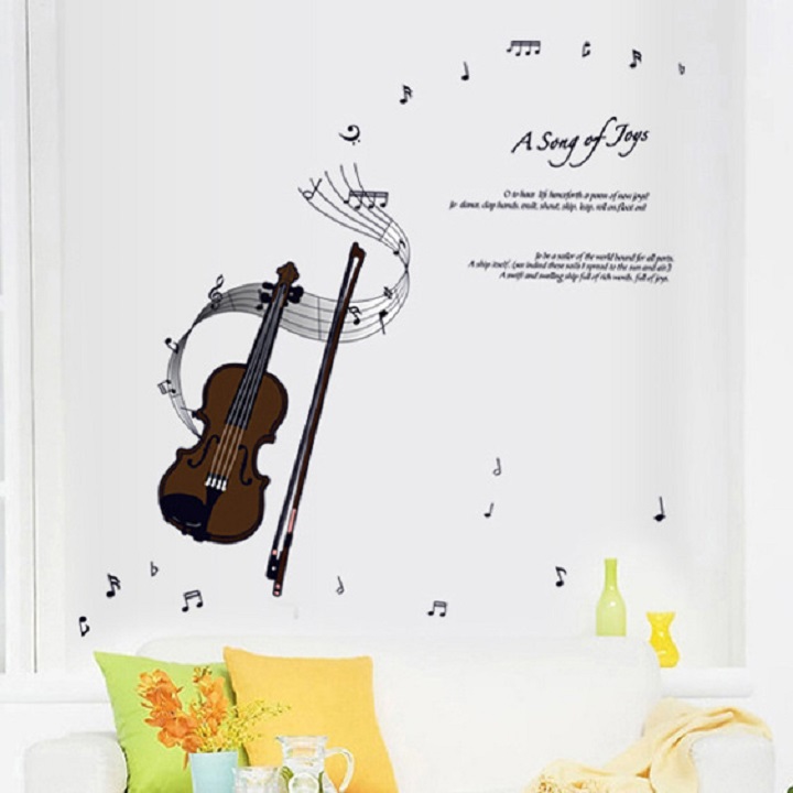 Decal dán tường âm nhạc cây đàn vĩ cầm trang trí phòng sang trọng dán được trên kính, gỗ