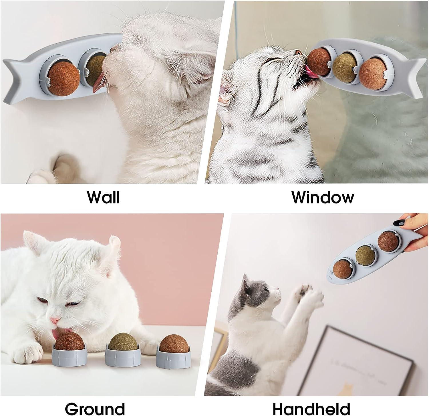 Bóng Catnip cho mèo,Con lăn dán tường Nha khoa có thể xoay Nha khoa Đồ chơi nhai có thể ăn được Mèo liếm làm sạch răng và Đồ chơi mèo tương tác lò xo Kitty
