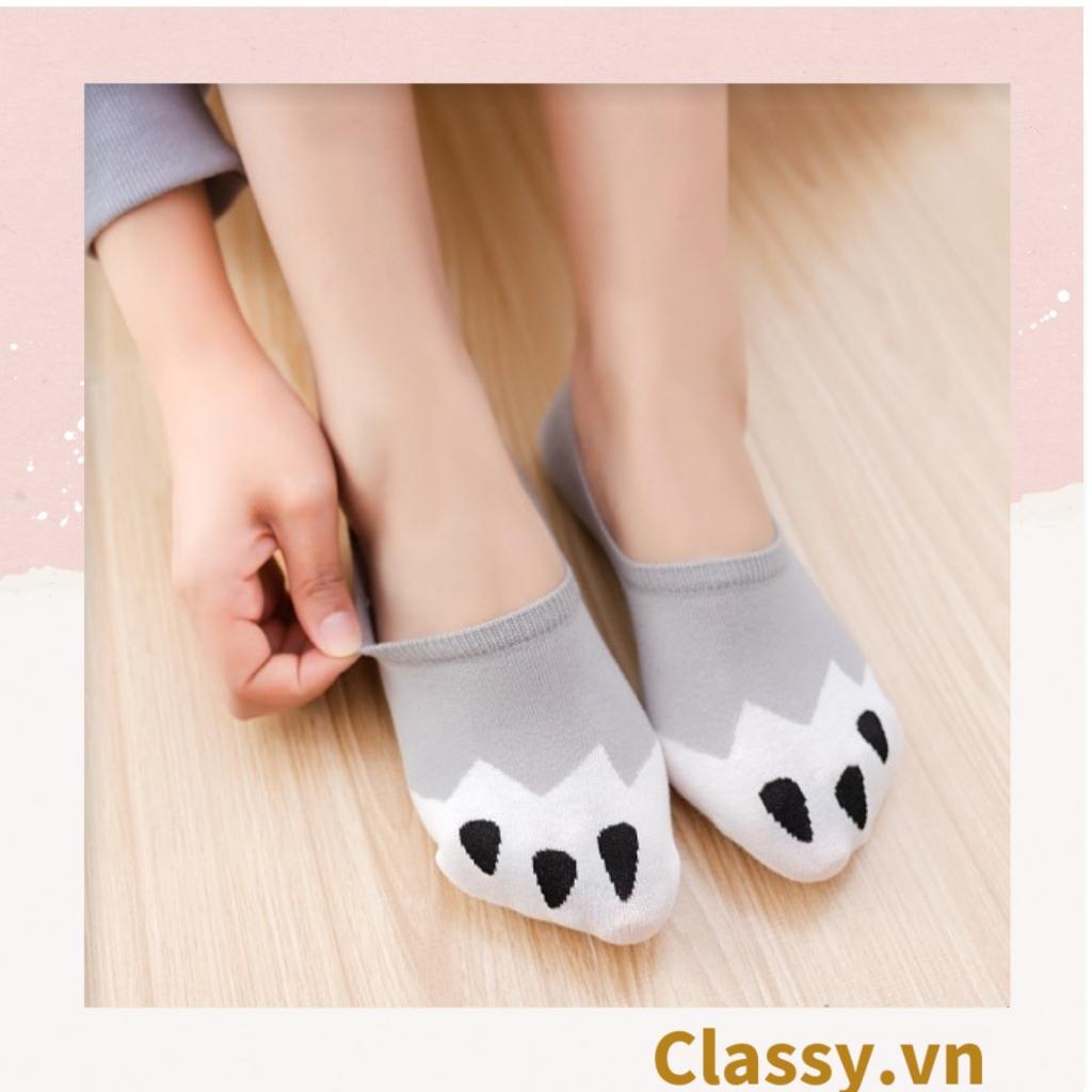 Tất cổ ngắn Classy, vớ cổ ngắn cotton họa tiết bàn chân phối hai màu dễ thương G1434