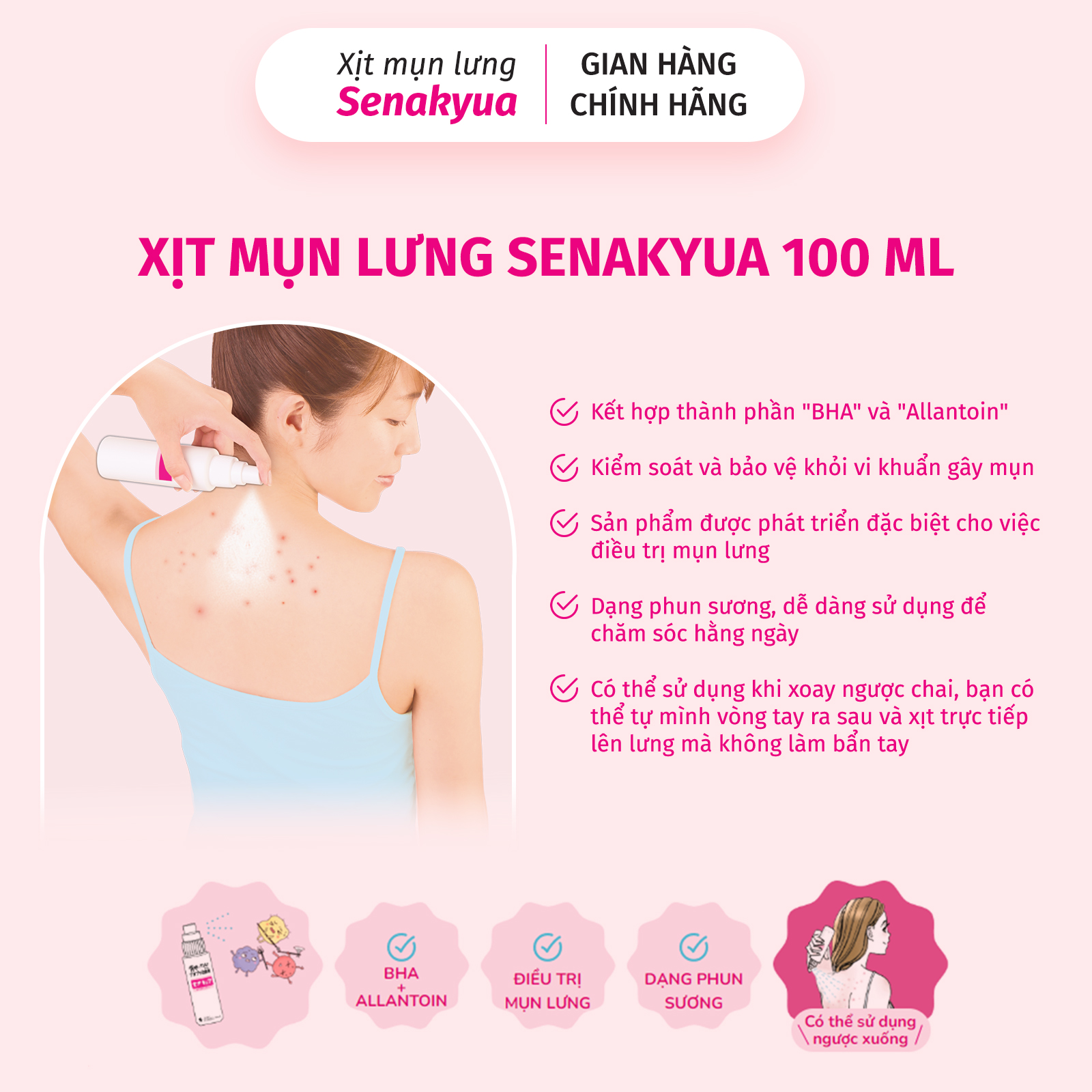 Xịt mụn lưng Senakyua Kobayashi Nhật Bản 100ml- Giảm mụn, thâm, dưỡng ẩm cho lưng, body