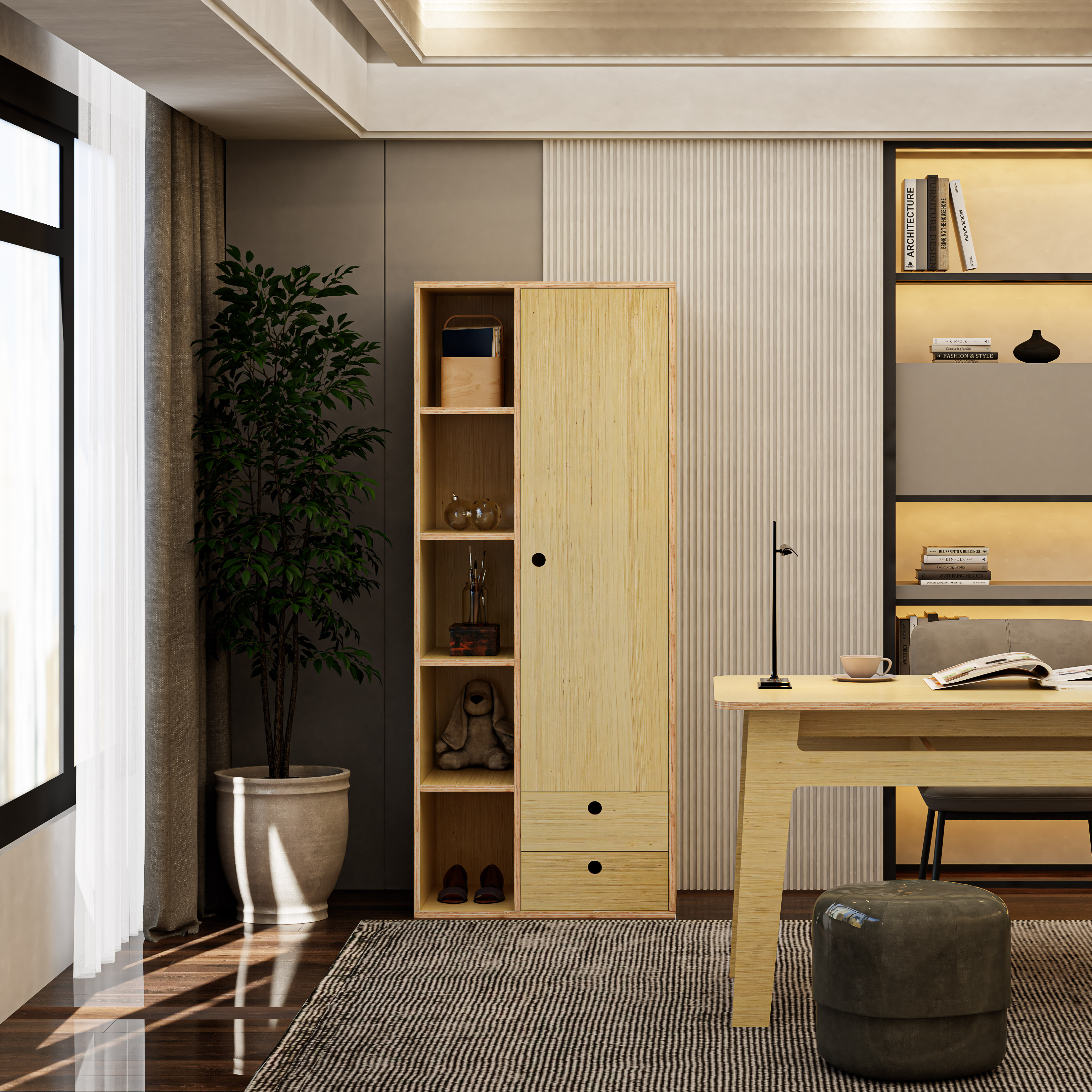 HAPPY FURNITURE , Gỗ tự nhiên , Tủ quần áo 1 cửa mở gỗ Plywood - SANARI , TCM_201 , 74cm x 54cm x 180cm DxRxC