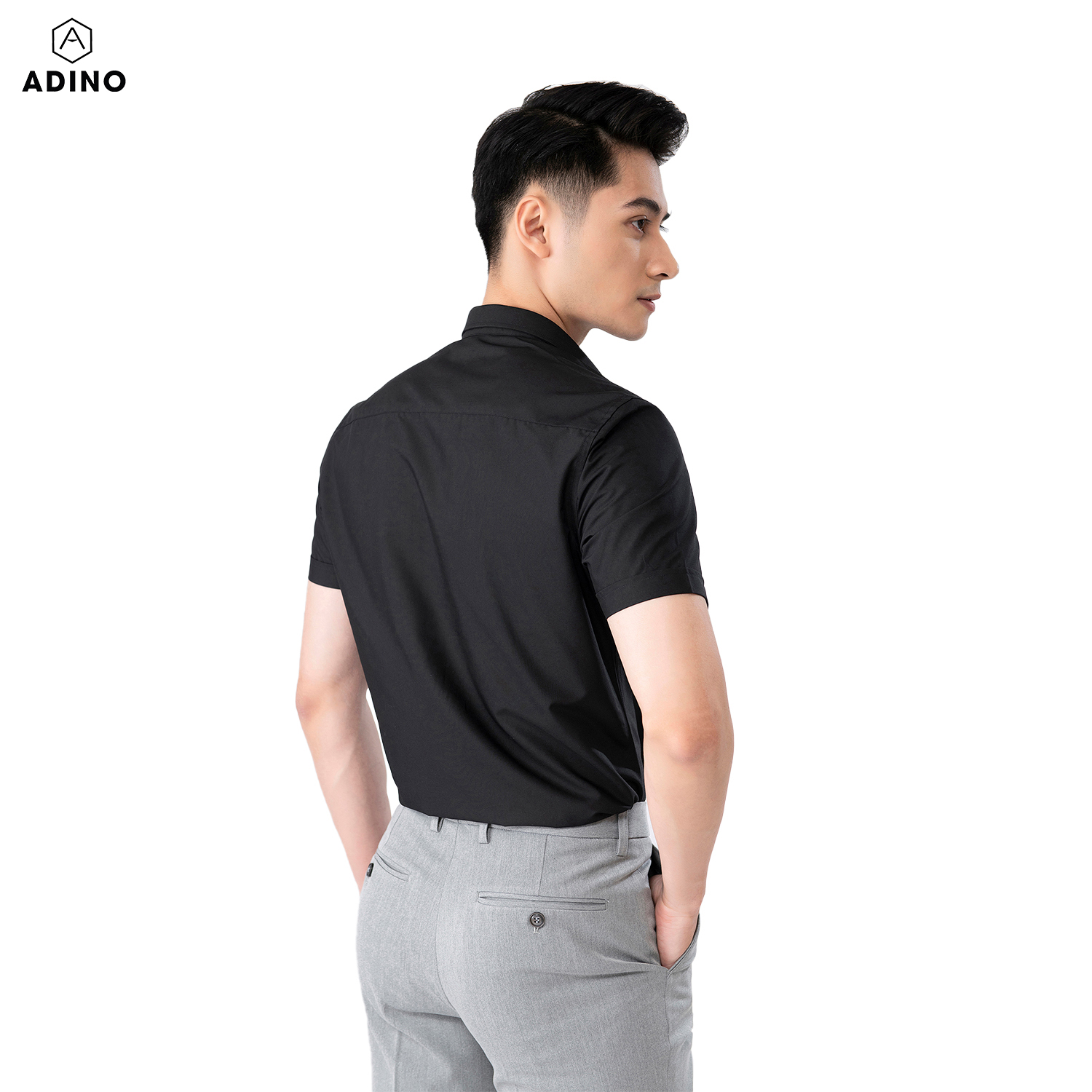 Áo sơ mi nam tay ngắn ADINO màu đen vải sợi sồi modal dáng slimfit trẻ trung CT103