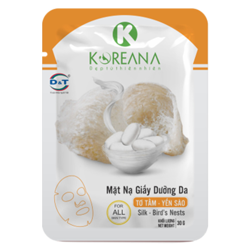 MẶT NẠ GIẤY DƯỠNG DA TƠ TẰM - YẾN SÀO - KOREANA - Gói 30g