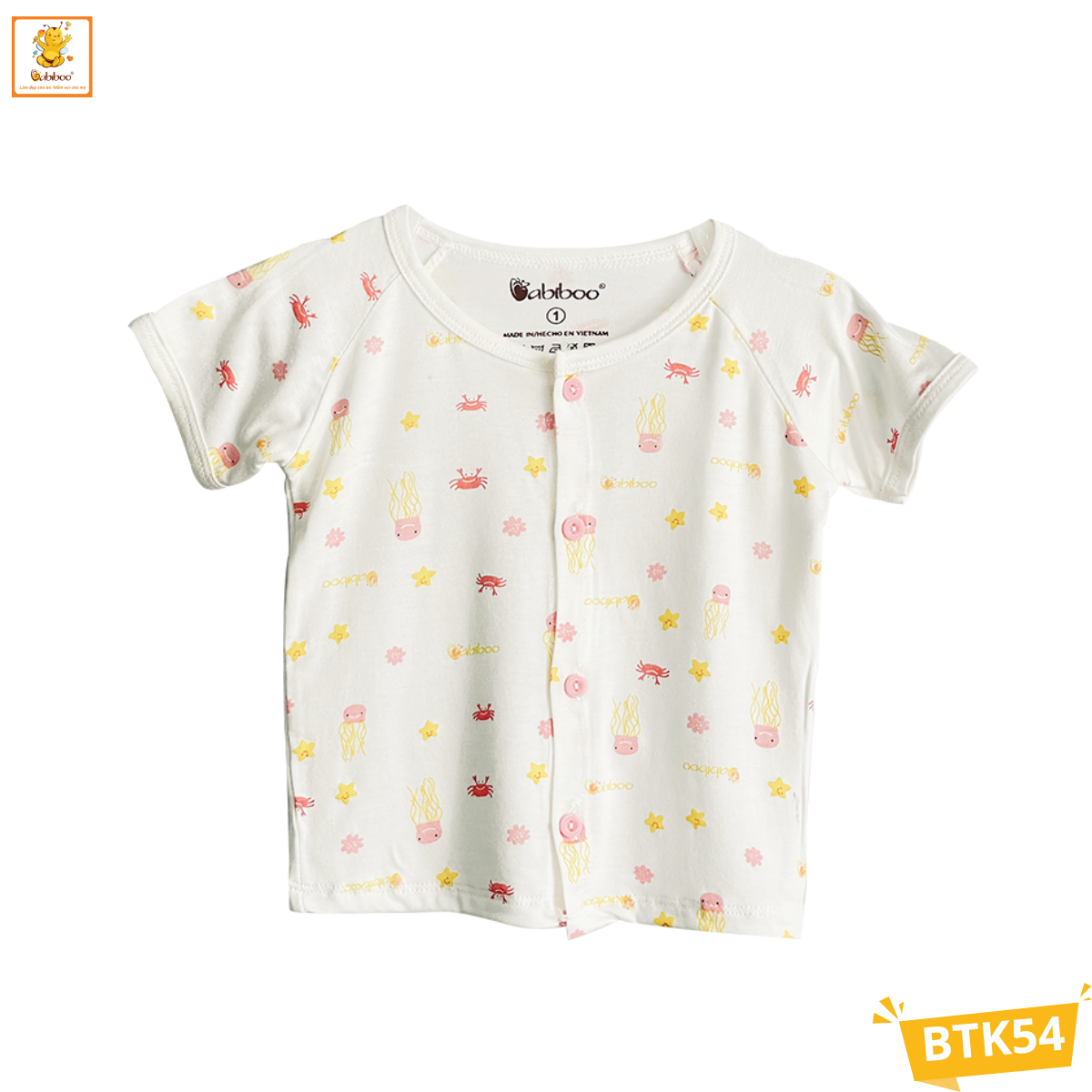 Áo sơ sinh Babiboo áo ngắn tay vải viscose họa tiết mềm mại, mịn mát BTK54