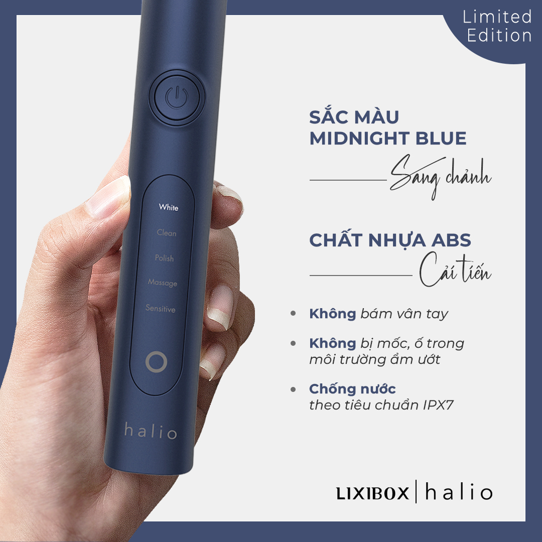 Combo Bàn Chải Điện Làm Trắng Răng Halio PRO Midnight Blue Và Máy Rửa Mặt &amp; Massage Da Mặt Sky Blue Limited Edition