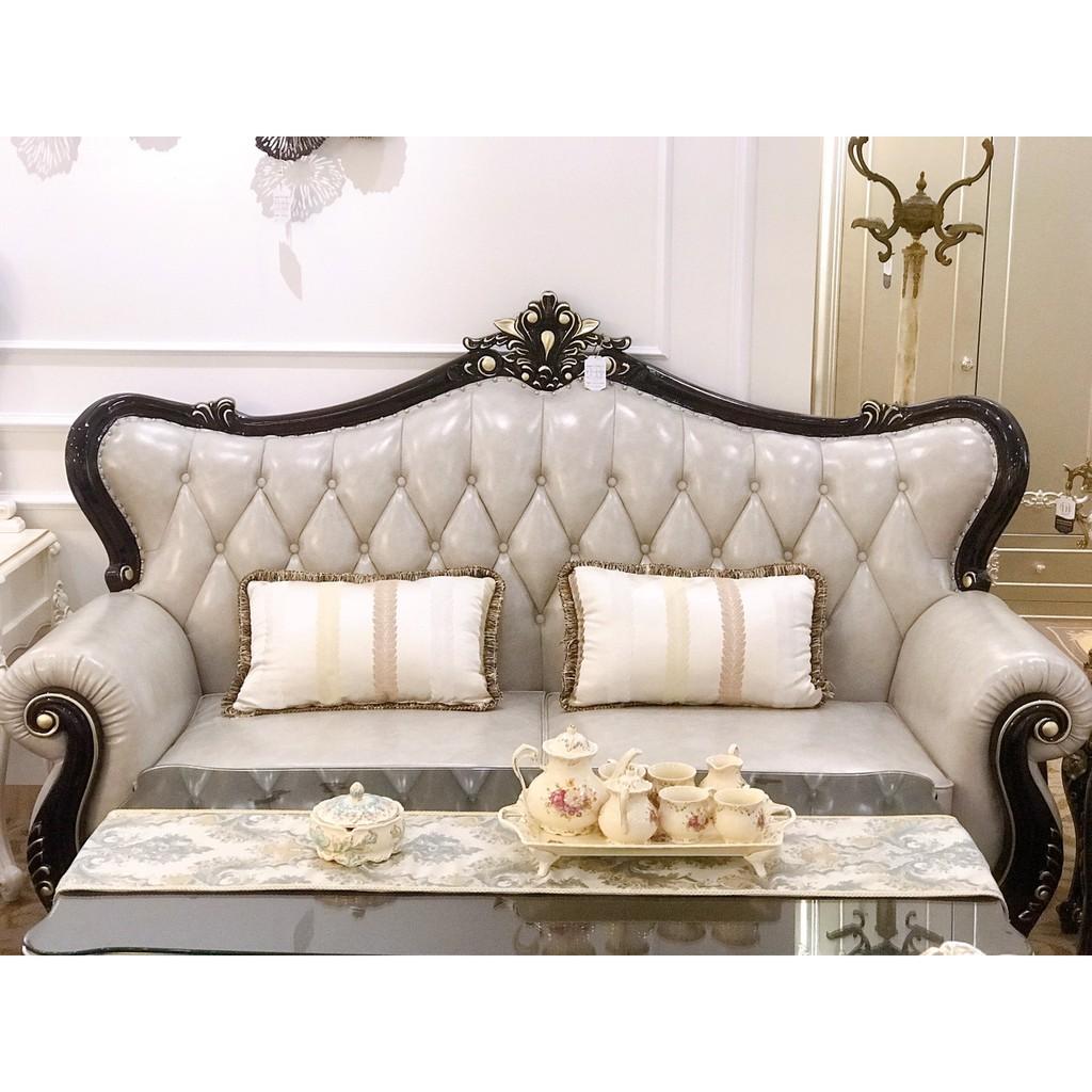 Sofa ghế 1 gam màu ghi khung cánh dán chạm khắc tinh xảo mang đậm phong cách tân cổ điển sang trọng RD1808- black.