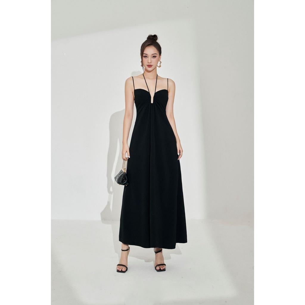 MOLLYNISTA - Đầm Olivia đen maxi xẻ cúp chữ U cột dây quyến rũ nữ tính thiết kế cao cấp đi chơi đi tiệc gợi cảm