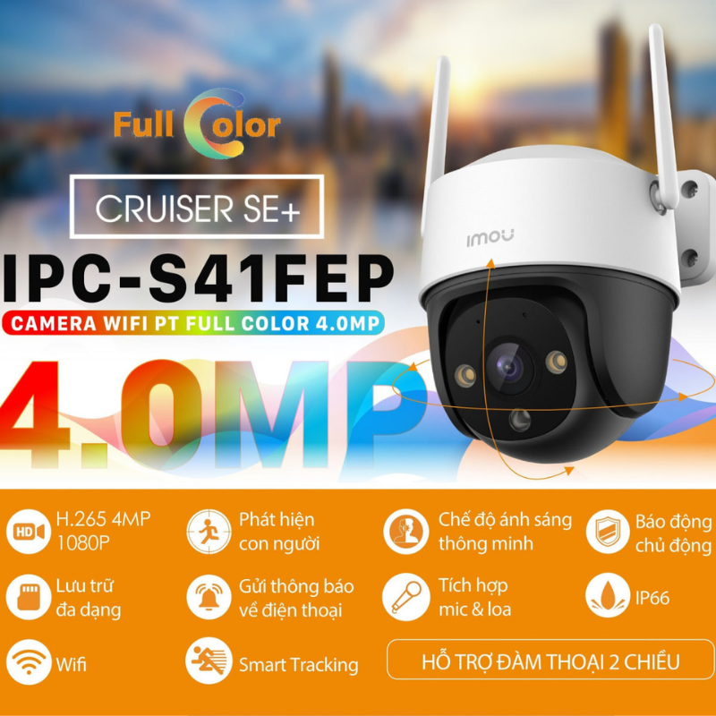 Camera Wifi imou Cruiser SE+ S41FEP 4MP, Đàm thoại 2 chiều, Có Màu đêm, Phát hiện chuyển động - Hàng chính hãng