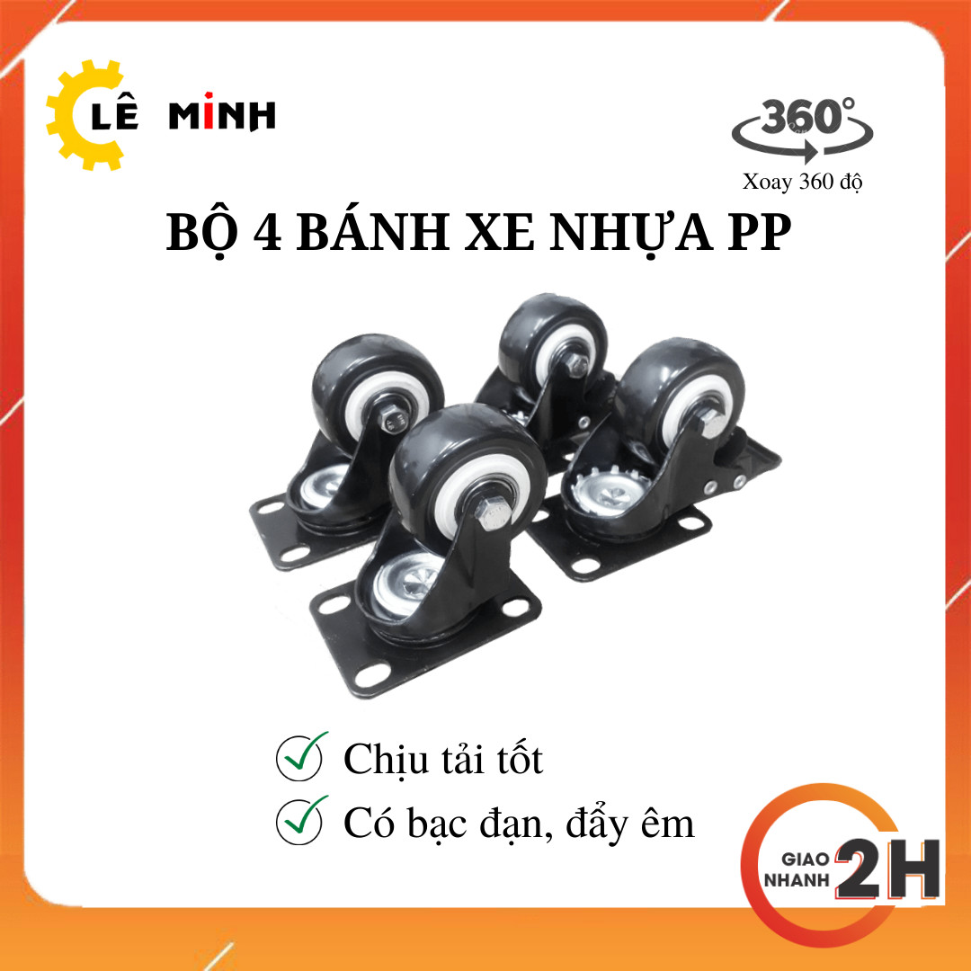 Bộ 4 Bánh Xe Đẩy Hàng  Nhựa PP Loại Tốt - 4cm, 5cm - Có khóa Chống Trượt