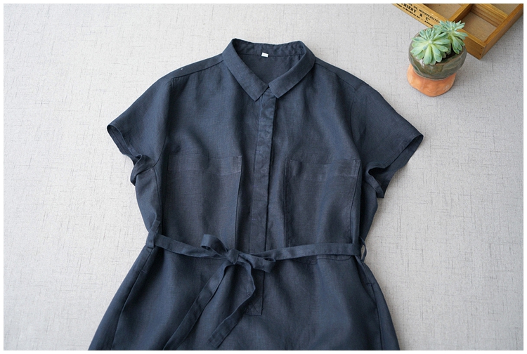 Đầm suông linen cổ sơ mi 2 túi ngực lượn đuôi tôm, chất vải linen tự nhiên mềm mại, thời trang phong cách trẻ