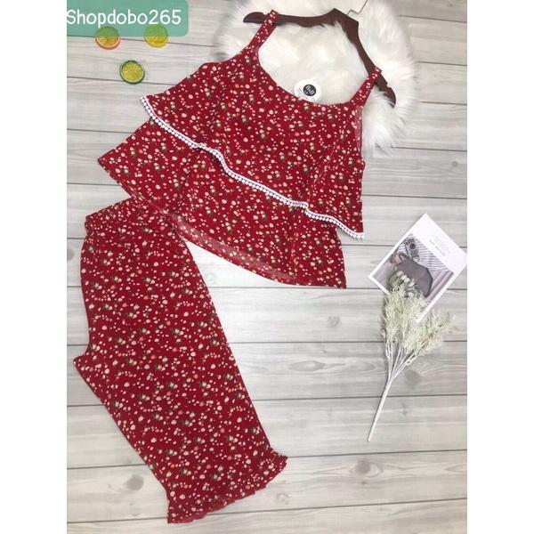 Bộ ngủ 2 dây,đồ bộ lửng mặc nhà vải lụa mango BL 123 hoạ tiết dễ thương size 47-60kg.