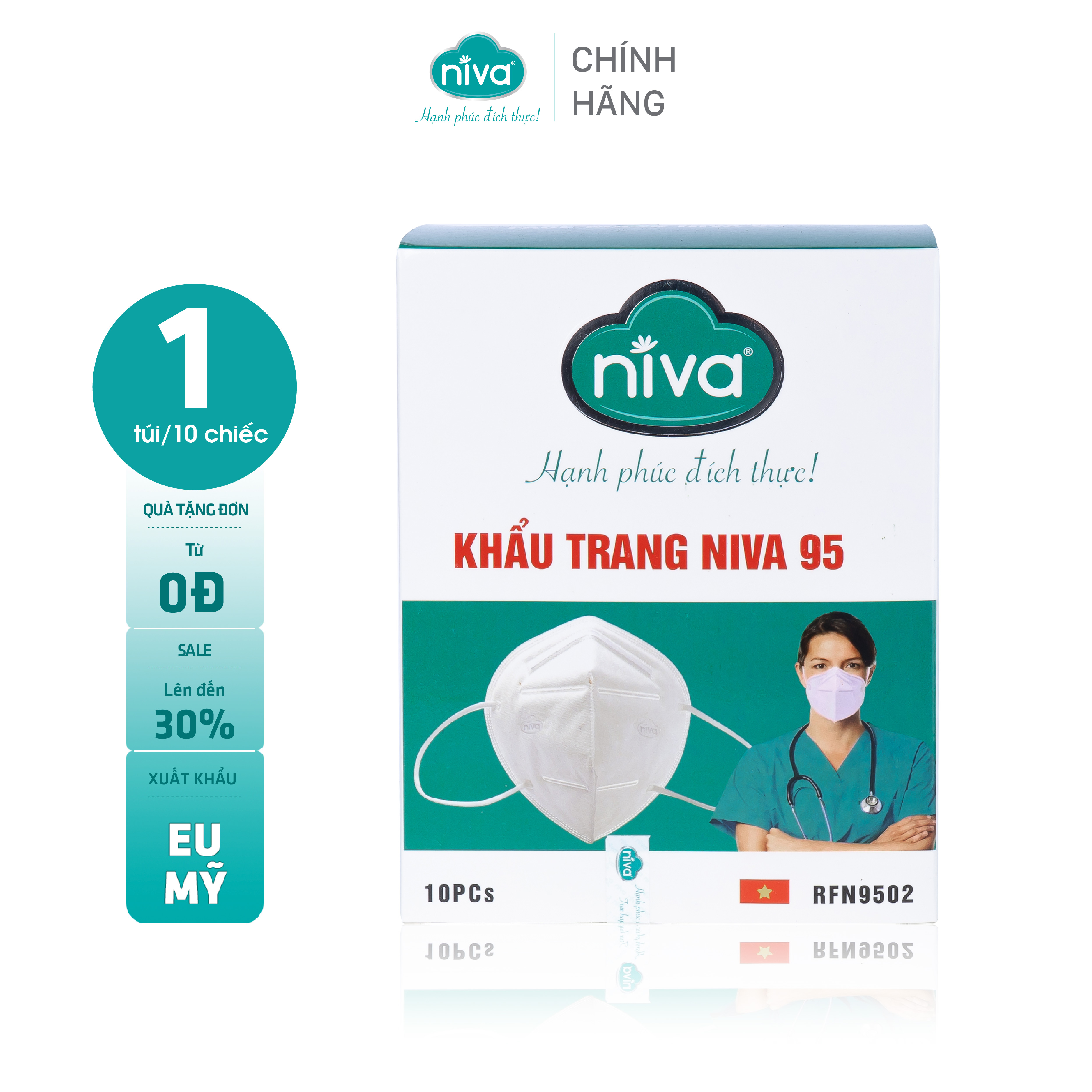 Combo 05 Khẩu Trang Niva 95 Hộp 10 Chiếc Ngăn Giọt Bắn, Lọc Vi Khuẩn, Không Gây Kích Ứng Da, Hàng Chính Hãng Cao Cấp