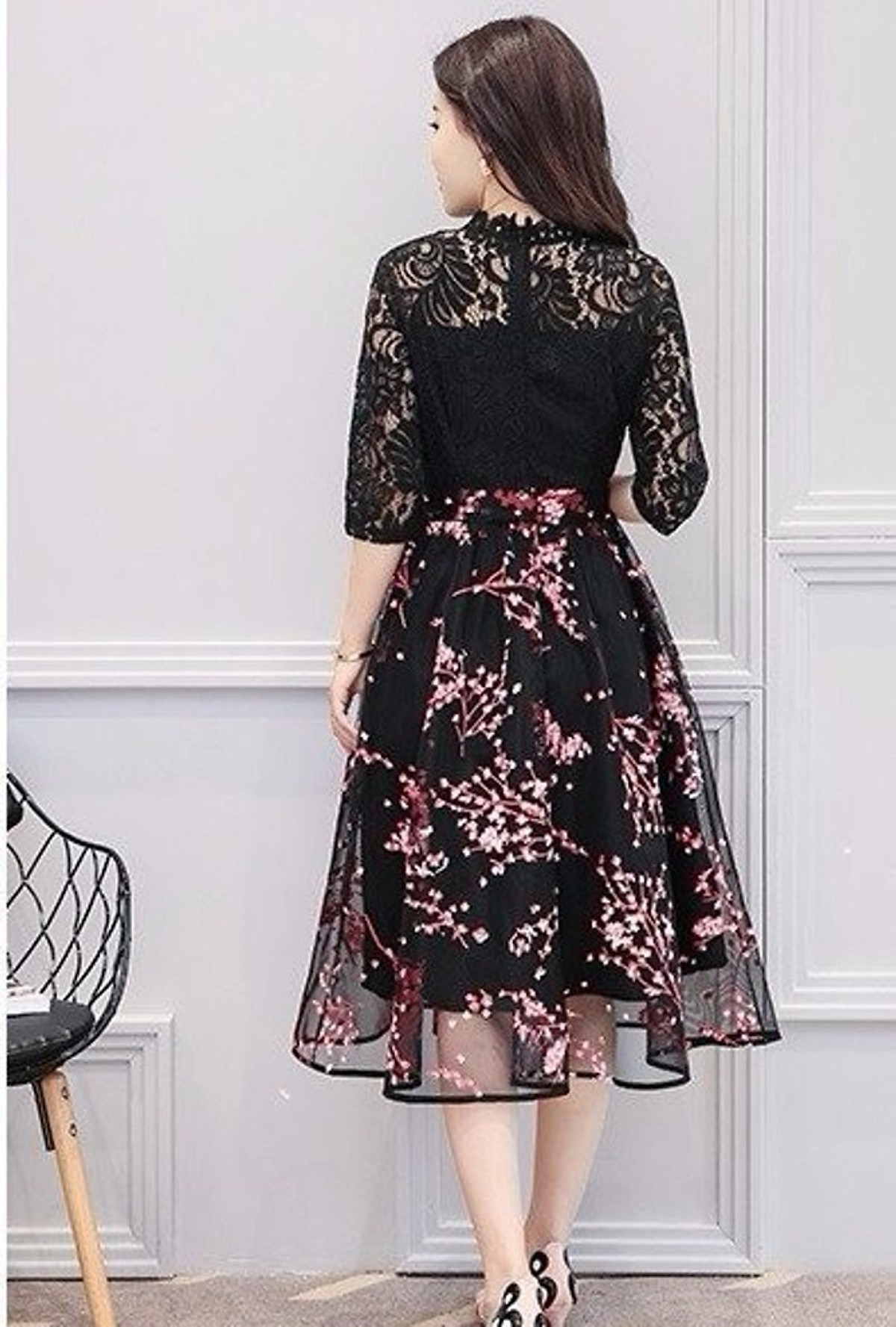 Đầm ren dự tiệc in hoa đào NT4291N