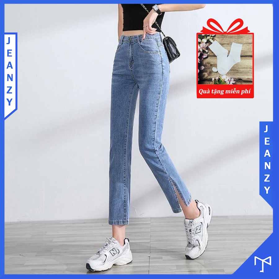 Quần jeans ống suông xẻ tà ống đứng mặc tôn dáng tôn chân