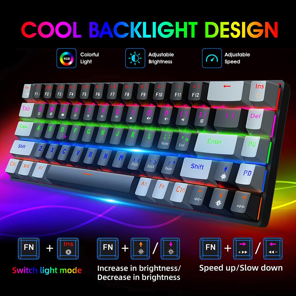 HXSJ V800 Wired Mechanical Keyboard 68 Keys RGB Gaming Keyboard with Detachable Type-C Cable ABS Keycap