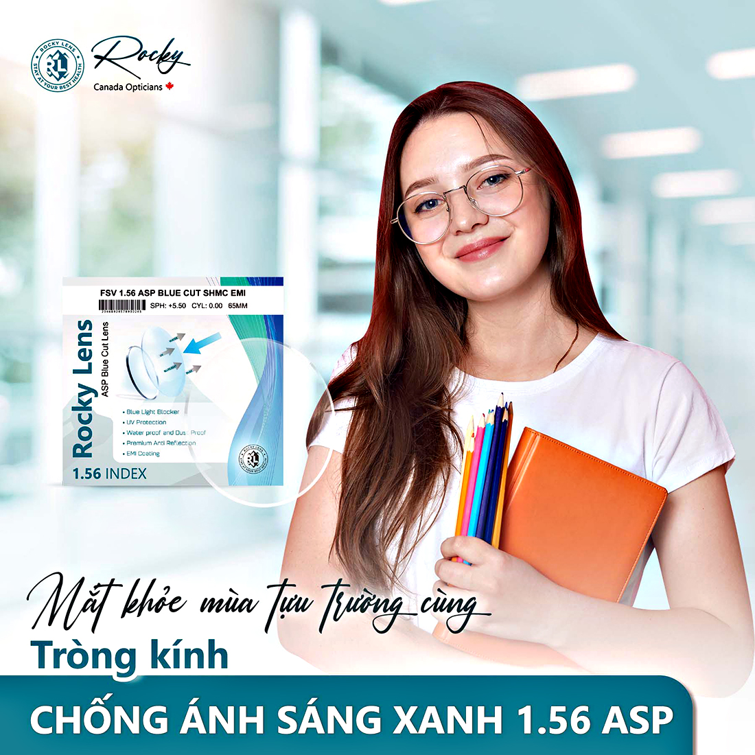 Tròng Kính Rocky Bluecut 1.56 ASP Chống Ánh Sáng Xanh